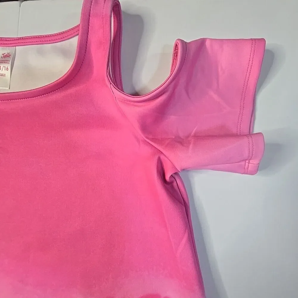 Justice Cold Shoulder Dress Kids 14/16 Pink Yorkie NYC‎ Skyline Ombre Puppy Core
